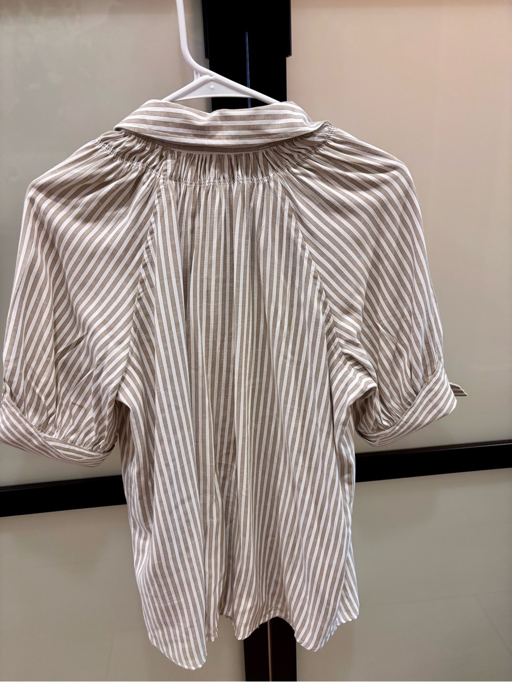 Max Studio Beige & White Striped Collared Blouse - Picture 2 of 3